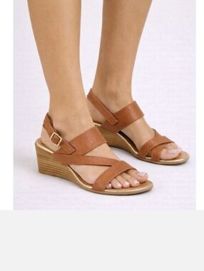Coach And Four Womens Sandals With Wedge Heel Size 10 In Cognac Italy Made